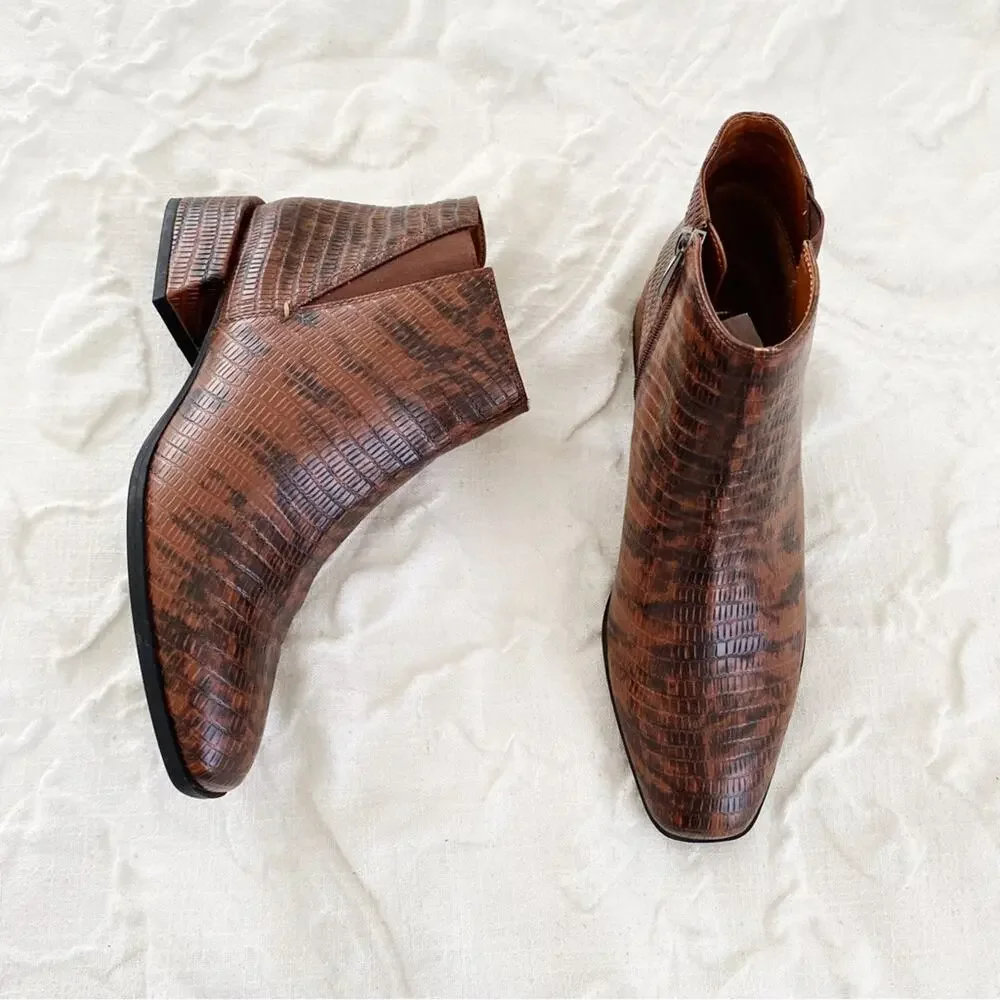 BOGO Franco Sarto Nico Croc Embossed Block Heel Bootie Size 7.5 New